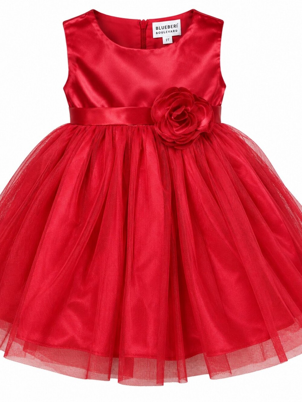 BLUEBERI BOULEVARD | NWT Red Satin Tulle Rose Princess Christmas Dress | 2T